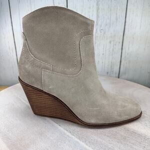 Lucky Brand Waider Womens Ankle Bootie Size 10 Leather Taupe Wedge Boots New